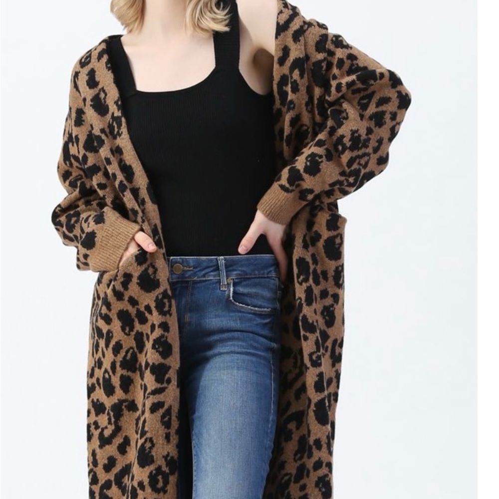 Chic wish Leopard Print Open Front Cardigan